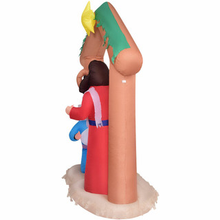 Fraser Hill Farm Fraser Hill Farm 7-Ft Wide Pre-Lit Nativity w/ Mary, Joseph, and Baby Jesus, Blow-Up Christmas Inflatable w/ Lights and Storage Bag, FHFNVTY072-L