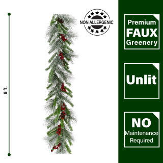  Fraser Hill Farm 9-Ft. Lightly Flocked Decorative Garland with Pinecones and Red Berries 