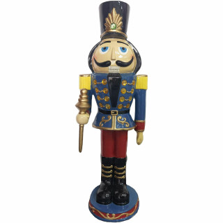 Fraser Hill Farm Fraser Hill Farm 3-Ft Nutcracker Toy Soldier Holding a Staff, Resin Statue w/ LED Lights, Indoor or Covered Outdoor