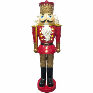 Fraser Hill Farm Fraser Hill Farm 4-Ft Nutcracker King Holding a Baton, Resin Statue w/ LED Lights, Indoor or Covered Outdoor