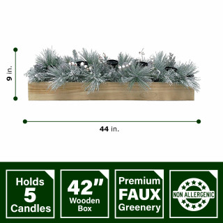 Fraser Hill Farm Fraser Hill Farm 42-inch 5-Candle Holder Centerpiece with Frosted Pine Branches, White Berries and Ornament Balls in Wooden Box, FF042CHTT008-0SN