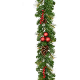 Fraser Hill Farm 9-Ft. Joyful Decorative Garland - with Pinecones and Red Berries