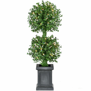 Fraser Hill Farm Fraser Hill Farm 3-Ft Boxwood 2-Ball Topiary with Black Pot and Warm White LED Lights