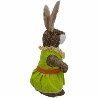 Fraser Hill Farm 4-Piece Sisal and Plush Bunny Family with Green and Yellow Outfits, Cute Easter Rabbit Figurine, Spring Decoration, FHSPBNYFM-BRW2
