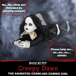 Haunted Hill Farm 29-In Creepy Dawn the Animated Crawling Zombie Girl, Indoor or Covered Outdoor Halloween Decoration, Battery Operated, HHGIRL-3FLSA