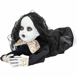 Haunted Hill Farm 29-In Creepy Dawn the Animated Crawling Zombie Girl, Indoor or Covered Outdoor Halloween Decoration, Battery Operated, HHGIRL-3FLSA