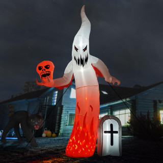 Haunted Hill Farm 9-Ft Inflatable Pre-Lit Ghost with Skull and Tombstone, HIEVILGHST092-L