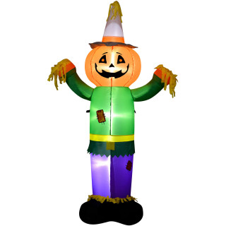 Fraser Hill Farm 6-Ft Tall Pumpkin Head Scarecrow Blow-Up Inflatable with Lights, Festive Party Decor for Autumn and Harvest Celebrations, FHHVSCRCROW061-L