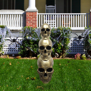 3-Ft. Golden Skull Stack Prelit LED Resin Figurine, Indoor or Covered Outdoor Halloween Decoration, Plug-In