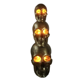 3-Ft. Golden Skull Stack Prelit LED Resin Figurine, Indoor or Covered Outdoor Halloween Decoration, Plug-In