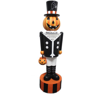 Haunted Hill Farm 4-Ft Jack-O-Lantern Nutcracker Prelit LED Resin Figurine, Indoor or Covered Outdoor Halloween Decoration, Plug-In, HHRS048-1PMP-MLT