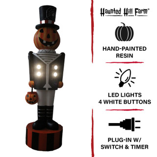 4-Ft. Jack-O-Lantern Nutcracker Prelit LED Resin Figurine, Indoor or Covered Outdoor Halloween Decoration, Plug-In