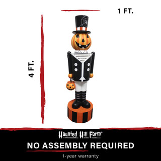 4-Ft. Jack-O-Lantern Nutcracker Prelit LED Resin Figurine, Indoor or Covered Outdoor Halloween Decoration, Plug-In