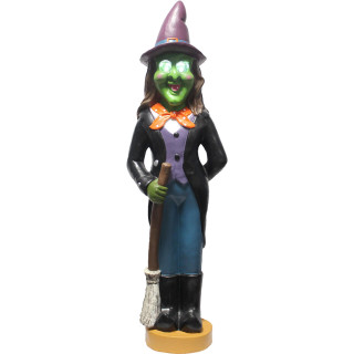 Haunted Hill Farm 4-Ft Scary Witch Holding a Broom Prelit LED Resin, Indoor or Covered Outdoor Halloween Decoration, Plug-In, HHRS048-1WTC-MLT