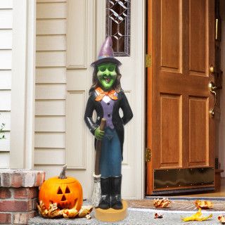 Haunted Hill Farm 4-Ft Scary Witch Holding a Broom Prelit LED Resin, Indoor or Covered Outdoor Halloween Decoration, Plug-In, HHRS048-1WTC-MLT