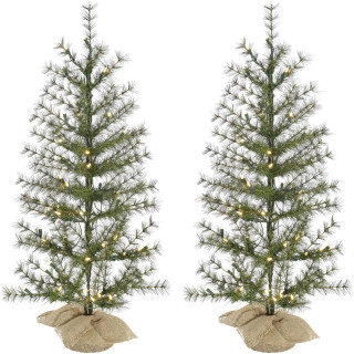 Fraser Hill Farm Farmhouse Fir Christmas Tree with Burlap Bag and Warm White LED Lights