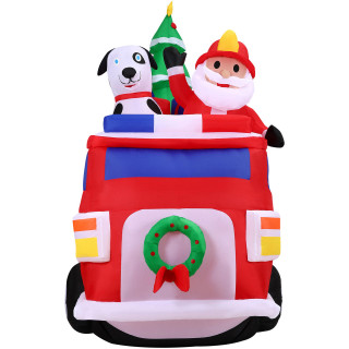 Fraser Hill Farm 7-Ft Pre-Lit Inflatable Santa in Fire Truck,
