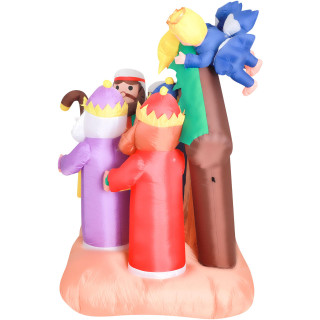 Fraser Hill Farm 5-Ft Pre-Lit Inflatable Nativity Scene with 3 Wisemen Presenting Gifts