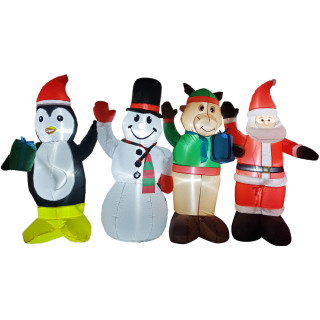 Fraser Hill Farm 4-Ft Tall Pre-Lit Inflatable Penguin, Snowman, Reindeer, and Santa Friends
