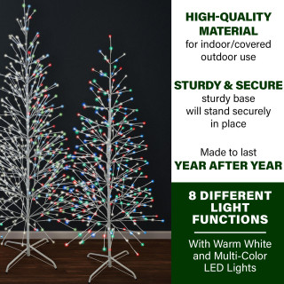 Fraser Hill Farm Set of 3 Color Changing Birch Trees, 4-Ft, 5.5-Ft, 6.5-Ft, in Warm White and Multi-Color LED Lights