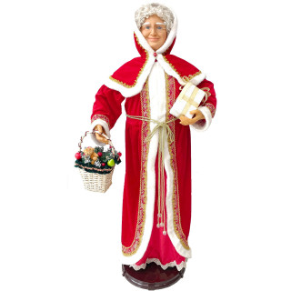 Fraser Hill Farm 58-In Dancing Mrs Claus with Hooded Cloak, Gift and Basket, Animated Christmas Decorations, Holiday Home Decor