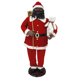 Fraser Hill Farm 58-In African American Dancing Santa with Toy Sack and Teddy Bear, Animated Christmas Decorations, Holiday Home Decor