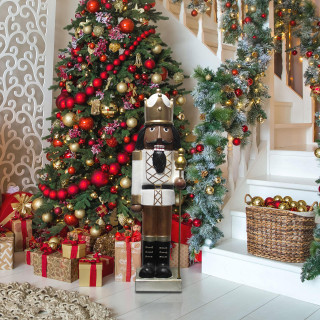 Fraser Hill Farm 48-In African American Nutcracker Holding Staff Figurine, Festive Indoor Christmas Holiday Decorations
