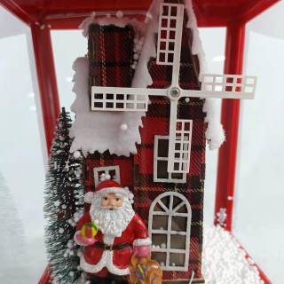 Fraser Hill Farm Let It Snow Series 15.5-In Musical Tabletop Lantern with Santa and Windmill Scene, Cascading Snow, and Christmas Carols, Red