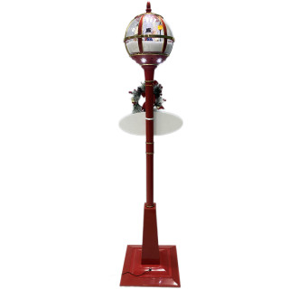 Fraser Hill Farm Let It Snow Series 69-In. Musical Snow Globe Lamp Post with Snowman, 2 Signs, Cascading Snow, and Christmas Carols, Red