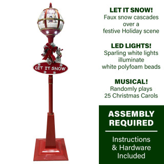 Fraser Hill Farm Let It Snow Series 69-In. Musical Snow Globe Lamp Post with Snowman, 2 Signs, Cascading Snow, and Christmas Carols, Red 
