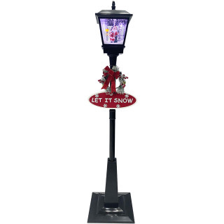 Fraser Hill Farm Let It Snow Series 71-In. Musical Street Lamp in Black with Santa Scene, 2 Signs, Cascading Snow, and Christmas Carols