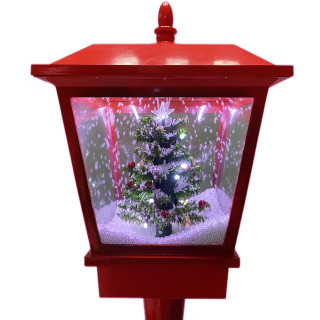 Fraser Hill Farm Let It Snow Series 71-In. Musical Snowy Street Lamp in Red with Christmas Tree, Feliz Navidad Sign, and Let it Snow Sign
