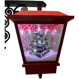 Fraser Hill Farm Let It Snow Series 74-In. Double Lantern Street Lamp w/ Santa Claus, Christmas Tree, 1 Sign, Cascading Snow, Music, Red/Black