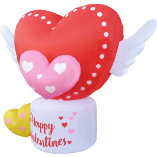 Fraser Hill Farm 5-Ft Light Up Valentines Day Flying Hearts with Wings Inflatable