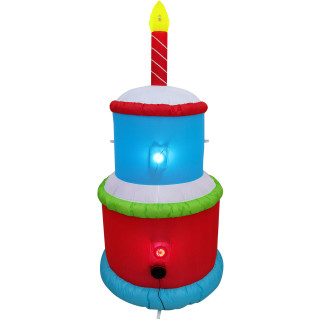 Fraser Hill Farm Happy Birthday Inflatables Bundle 3: 6-Ft. Cake with 4 Candles and 6-Ft. Cake with 1 Candle, Outdoor Blow-Up with Lights