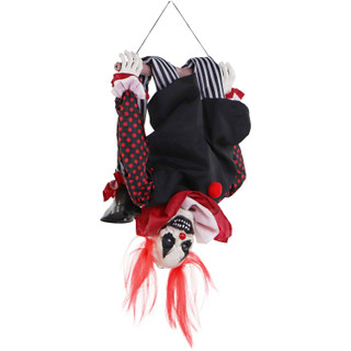 Haunted Hill Farm Flip the Animatronic Upside-Down Talking Clown with Trapeze, Creepy Music, and Light-Up Eyes for Hanging Halloween Decoration