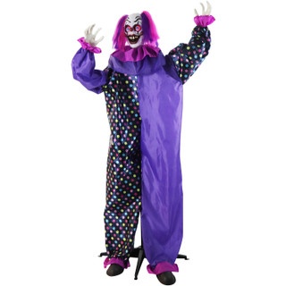 Haunted Hill Farm Devious Dottie the Animatronic Talking Clown with Waving Hand and Light-Up Eyeballs for Scary Halloween Decoration