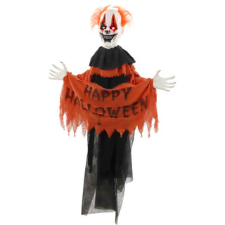 Haunted Hill Farm Twister the Clown Animatronic Tree Hugger with Movement, Sounds, and Light-Up Eyes for Scary Outdoor Halloween Decoration