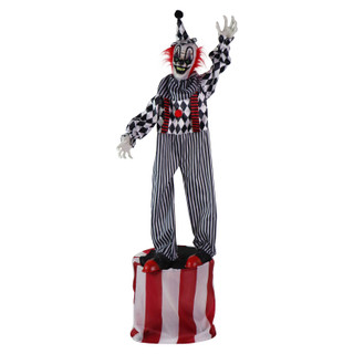 5.9-Ft. Animatronic Talking Clown on a Stage with Movement and Light-Up Eyes for Scary Halloween Decoration