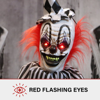5.9-Ft. Animatronic Talking Clown on a Stage with Movement and Light-Up Eyes for Scary Halloween Decoration