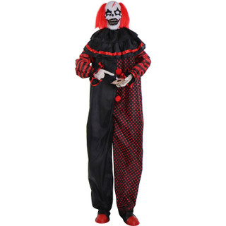 Haunted Hill Farm Heckle and Hide the Animatronic Pop-Up Two-Headed Clown with Light-Up Eyes for Scary Halloween Decoration