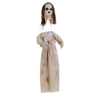 3.9-Ft. Floating, Talking Zombie Girl Animatronic with Blue Chest Light for Scary Hanging Halloween Decoration