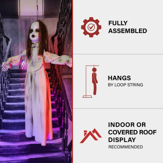 3.9-Ft. Floating, Talking Zombie Girl Animatronic with Blue Chest Light for Scary Hanging Halloween Decoration
