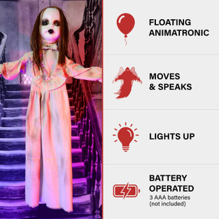 3.9-Ft. Floating, Talking Zombie Girl Animatronic with Blue Chest Light for Scary Hanging Halloween Decoration