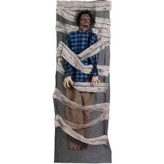 Haunted Hill Farm Lumber Jeff the Talking Zombie in Chains One-Piece Door Drape Greeter for Scary Halloween Decoration