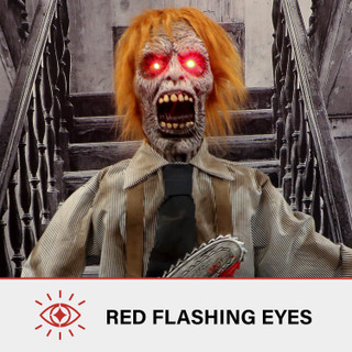 5.6-Ft. Animatronic Zombie Carver with Movement, Sound, and Light-Up Eyes for Scary Halloween Decoration