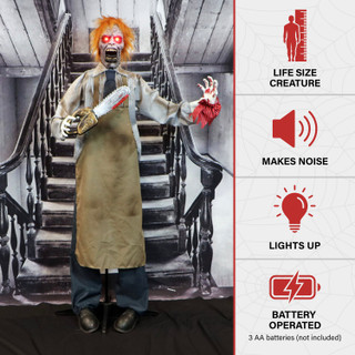 5.6-Ft. Animatronic Zombie Carver with Movement, Sound, and Light-Up Eyes for Scary Halloween Decoration