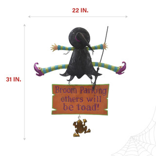 Haunted Hill Farm 31-In. Broom Parking Others Will Be Toad Funny Halloween Sign with Crashing Witch for Door or Wall Hanging