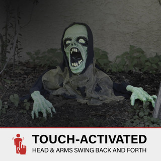 1.8-Ft. Zombie Groundbreaker with Flashing LED Lights, Battery-Operated Animatronic Halloween Decoration