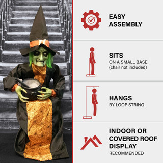 Haunted Hill Farm Polly Potions the Animatronic Sitting Talking Witch with Moving Mouth and Light-Up Mini Cauldron for Halloween Decoration